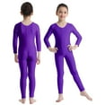 thumbnail image 1 of iiniim Girls Gymnastics Ballet Dance Unitard Solid Color Stretch Leotard Long Sleeve Full Bodysuit Jumpsuit Purple 3-4, 1 of 7