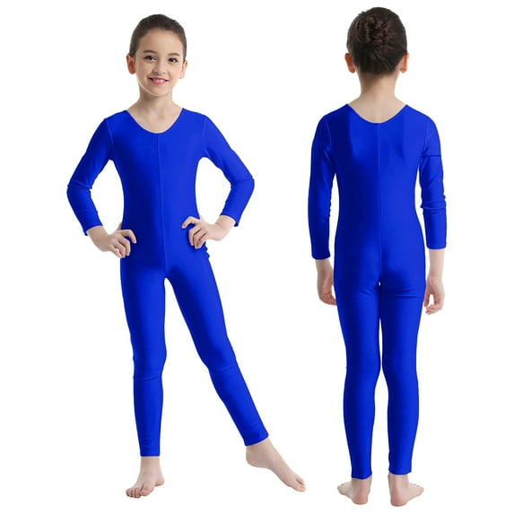 iiniim Girls Gymnastics Ballet Dance Unitard Solid Color Stretch Leotard Long Sleeve Full Bodysuit Jumpsuit Royal Blue 13-14