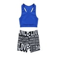 thumbnail image 1 of iiniim Girls Gymnastics Dance Sports Two Piece Racer Back Crop Top with Booty Shorts Swimwear Blue&Black 3-4, 1 of 7