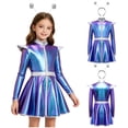 thumbnail image 1 of iiniim Girls Halloween Alien Long Sleeves Zip Up A-line Dress with Belt and Hair Hoop Shiny Metallic Outer Space Blue 12, 1 of 7