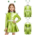 thumbnail image 1 of iiniim Girls Halloween Alien Long Sleeves Zip Up A-line Dress with Belt and Hair Hoop Shiny Metallic Outer Space Green 6, 1 of 7