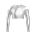 thumbnail image 1 of iiniim Girls Hip Hop Jazz Leotard Dance Shiny Metallic Long Sleeves Off Shoulder Crop Top Athletic T Shirt, 1 of 7