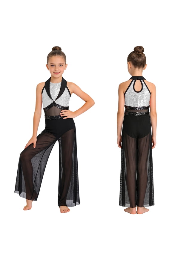 Girls Jazz Dance Jumpsuit Sparkly Gymnastics Leotard For Stage Performance Competitions White 10