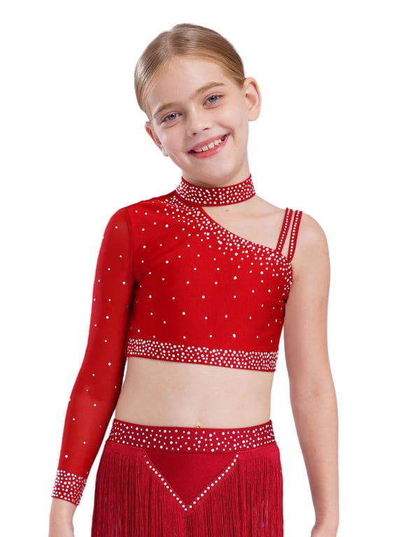 Girls Jazz Hip Hop Dance Crop Tops Athletic Cami Shirt Sports Dance Party Vest Top Red 16