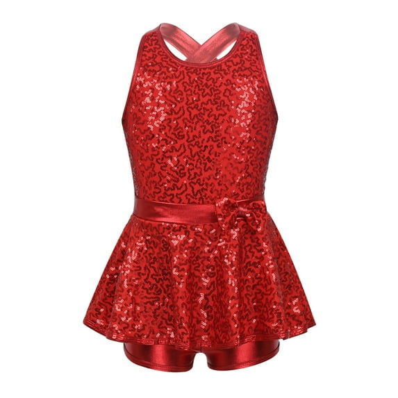 iiniim Girls Jazz Modern Dancewear Sequined Sleeveless Criss Cross Back Dance Dress