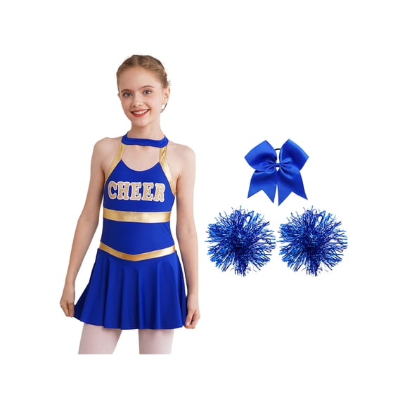 iiniim Girls Kids Cheer Leader Uniform Shiny Cheerleading Dance Dress Outfits Party B Royal Blue 6