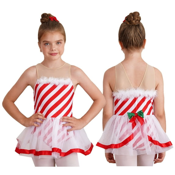 iiniim Girls Kids Christmas Mrs. Claus Costume Striped Candy Cane Tutu Dress Xmas Dance Party Dress up Size 6-16 Red 10