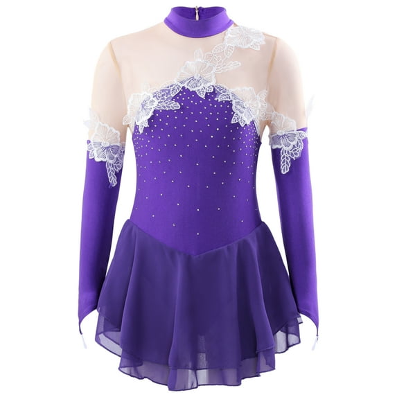 iiniim Girls' Kids Figure Ice Skating Dress Ballet Dance Gymnastic Tutu Skirted Leotard Ballroom Dance Costume Purple 14