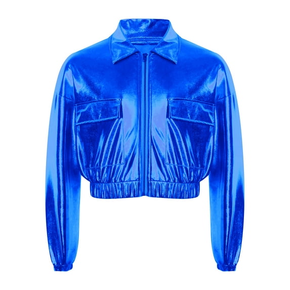 iiniim Girls Kids Sequins Hip Hop Jazz Outerwear Shiny Metallic Bomber Jacket Coat Disco Party Royal Blue 16