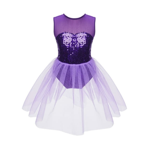 iiniim Girls Kids Shiny Sequins Ballet Leotard Gym Dress Ballerina Tulle Jumpsuit for Stage Performance Costume