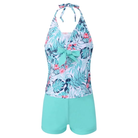iiniim Girls Kids Two Piece Tankini Set Halter Tank Top with Boyshort Summer Swimsuit Bathing Suit