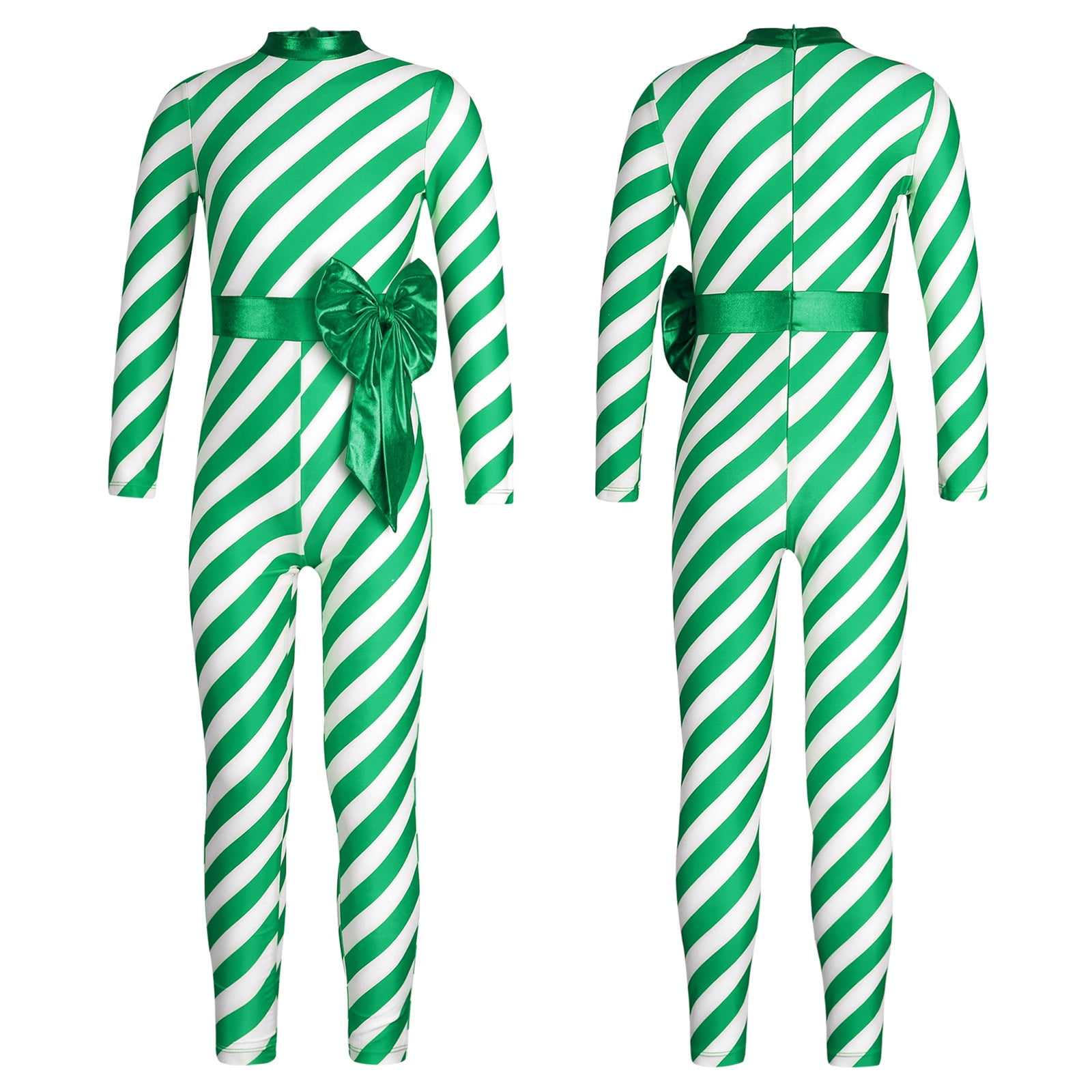 iiniim Girls Kids Xmas Candy Cane Striped Unitard Sequins Ruffle