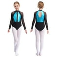 thumbnail image 1 of iiniim Girls Leotard Shiny Color Block Long Sleeve Gymnastic Athletic Bodysuit for Yoga Sports Dancewear Light Blue 14, 1 of 7