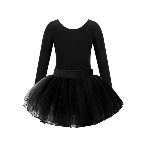 iiniim Girls Long Sleeve Ballet Dance Gymnastics Leotard Dress with Tutu Skirt Ballerina Dancewear Black 4