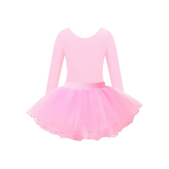 iiniim Girls Long Sleeve Ballet Dance Gymnastics Leotard Dress with Tutu Skirt Ballerina Dancewear Pink 6