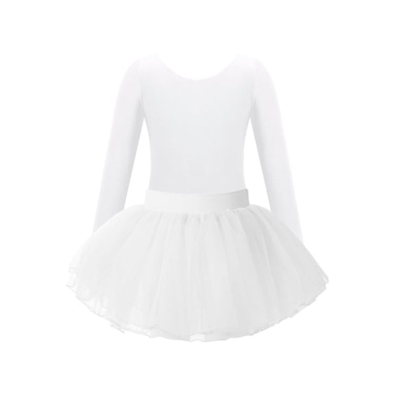 iiniim Girls Long Sleeve Ballet Dance Gymnastics Leotard Dress with Tutu Skirt Ballerina Dancewear White 4
