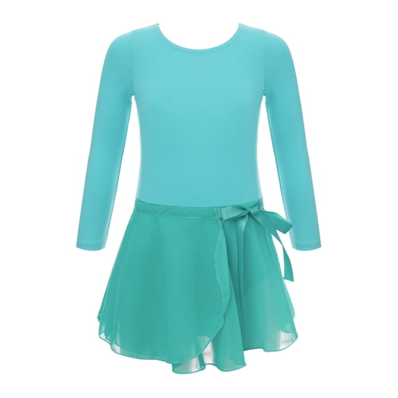 iiniim Girls Long Sleeve Ballet Leotard with Bowknot Chiffon Skirt Outfit Set Gymnastic Dancewear