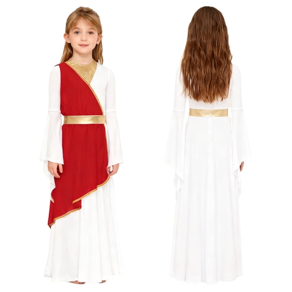 iiniim Girls Long Sleeve Liturgical Praise Gown Color Block Lyrical Dance Dress Festivals Burgundy 12
