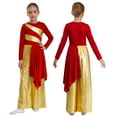 thumbnail image 1 of iiniim Girls Long Sleeve Praise Dance Outfit Dress Lyrical Worship Church Robe Metallic Wide-Leg Jumpsuit Red 10, 1 of 7