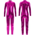 thumbnail image 1 of iiniim Girls Long Sleeve Shiny Metallic Jumpsuit Dance Gymnastics Leotard Bodysuits Unitard Dancewear Hot Pink 8-10, 1 of 6
