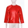 thumbnail image 1 of iiniim Girls Long Sleeve T-Shirt Shiny Metallic Dance Performance Tee Holographic Party Tops Dancewear Red 15-16, 1 of 7