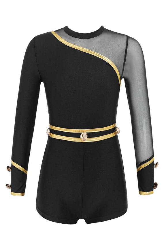 Girls Long Sleeve Unitard Biketard Jumpsuit Athletic Dance Gymnastic Leotard Bodysuit Black 14
