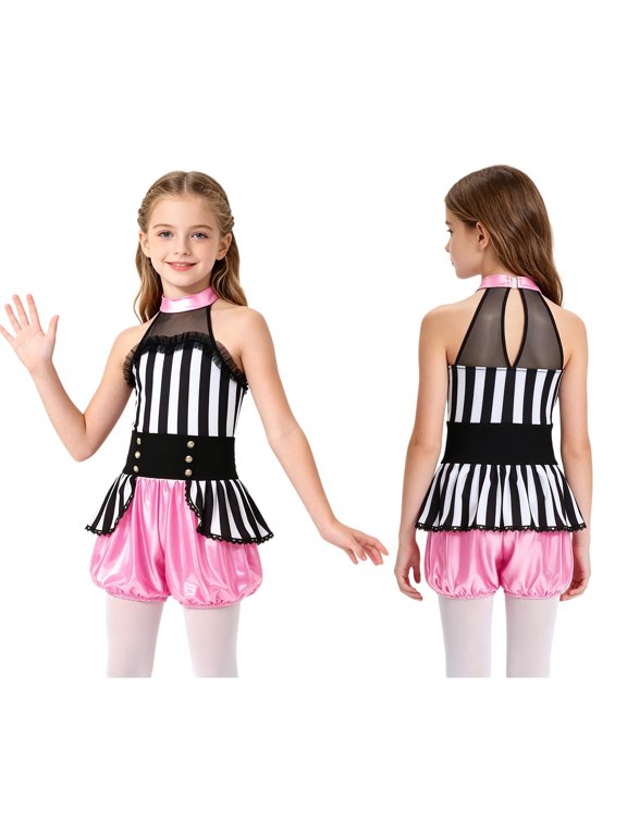 Girls Loose Shorts Jumpsuit Baggy Harem Short Pants Mesh Patchwork Party Dancewear Pink 6