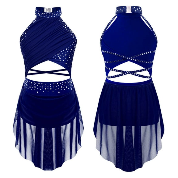 iiniim Girls Lyrical Dance Ballet Dress Gymnastics Leotard Latin Jazz Stage Performance Navy Blue 6