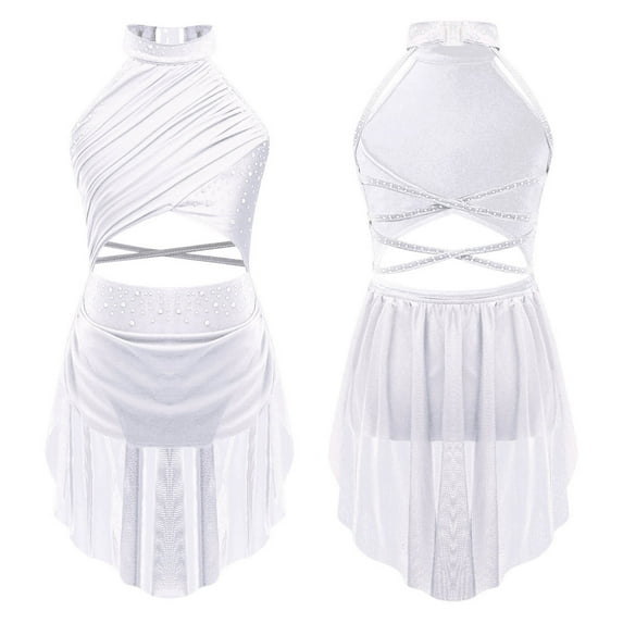 iiniim Girls Lyrical Dance Ballet Dress Gymnastics Leotard Latin Jazz Stage Performance White 14