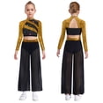 thumbnail image 1 of iiniim Girls Lyrical Dance Dresses 2PCS Ballet Crop Top with Flowy Chiffon Pants Sequin Gymnastics Outfits Gold 6, 1 of 7
