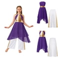 thumbnail image 1 of iiniim Girls Lyrical Praise Dance Tunic with Loose Pants 2 Piece Outfit Metallic Liturgical Worship Dress Purple 10, 1 of 7