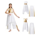 thumbnail image 1 of iiniim Girls Lyrical Praise Dance Tunic with Loose Pants 2 Piece Outfit Metallic Liturgical Worship Dress White 8, 1 of 7