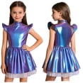 thumbnail image 1 of iiniim Girls Metallic Alien Mock Neck Flying Sleeve Ruffled Tutu Dress for Space Theme Party Cosplay Colorful 6, 1 of 7