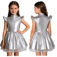 thumbnail image 1 of iiniim Girls Metallic Alien Mock Neck Flying Sleeve Ruffled Tutu Dress for Space Theme Party Cosplay Silver 14, 1 of 7
