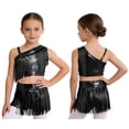thumbnail image 1 of iiniim Girls Metallic Ballroom Latin Dance Dress Tassel Crop Top and Fringe Skirted Shorts 2 Piece Outfit Black 8, 1 of 7