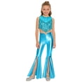 thumbnail image 1 of iiniim Girls Metallic Crop Tops with Shiny Bell Bottom Pants 2 Pcs Set Sparkly Dance Hip Hop Disco Outfits Blue 14, 1 of 7