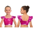 thumbnail image 1 of iiniim Girls Metallic Hip Hop Dance Tops Square Collar Ruffle Sleeve Ballet Shiny Jazz Performance Dancewear Hot Pink 14, 1 of 7