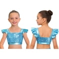 thumbnail image 1 of iiniim Girls Metallic Hip Hop Dance Tops Square Collar Ruffle Sleeve Ballet Shiny Jazz Performance Dancewear Light Blue 12, 1 of 7