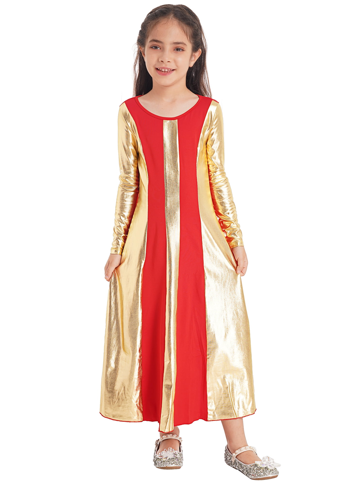 iiniim Girls Metallic Robe Dress Lyrical Praise Dance Costume Worship ...