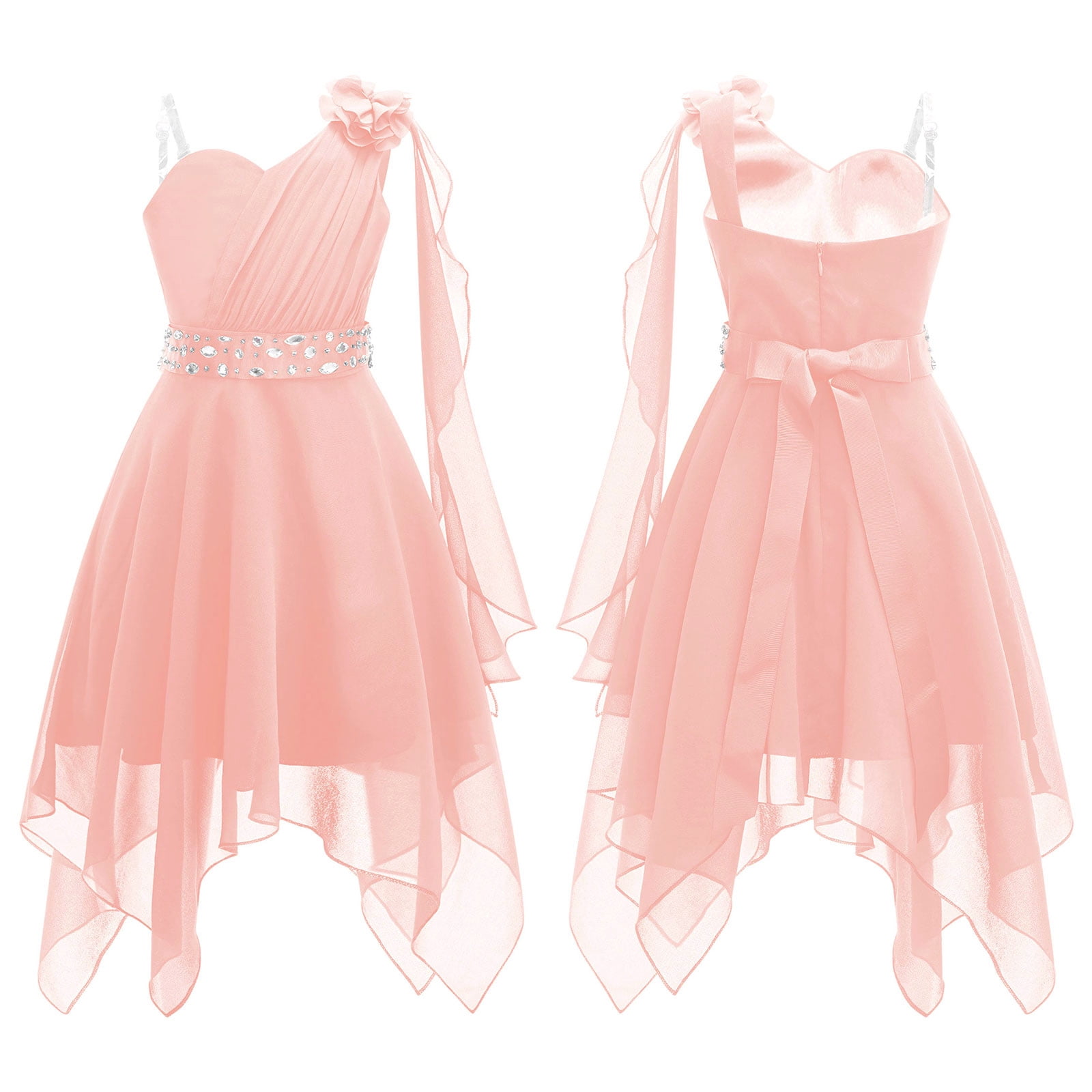 Hot Pink and Silver Sequin High-Low Dress with Flutter Sleeves and 3D Rosette for Girls
