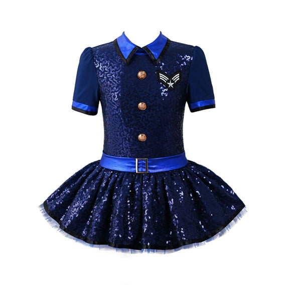 iiniim Girls Police Officer Uniform Cop Costume Halloween Dress Up Kids Shiny Sequin Tutu Dress Outfits