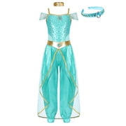 iiniim Girls Princess Jumpsuit With Choker And Headwear Set Sparkly Party Formal Dance Outfit Light Green 12