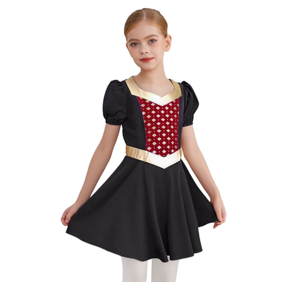 iiniim Girls Renaissance Victorian Short Sleeve Ruffled Royalty Princess Dress Black 10