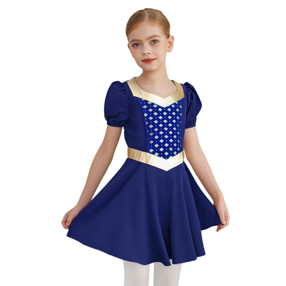 iiniim Girls Renaissance Victorian Short Sleeve Ruffled Royalty Princess Dress Dark Blue 10