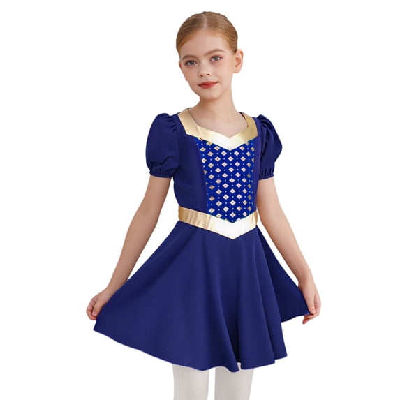 iiniim Girls Renaissance Victorian Short Sleeve Ruffled Royalty Princess Dress Dark Blue 16