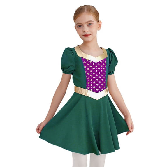 iiniim Girls Renaissance Victorian Short Sleeve Ruffled Royalty Princess Dress Dark Green 6