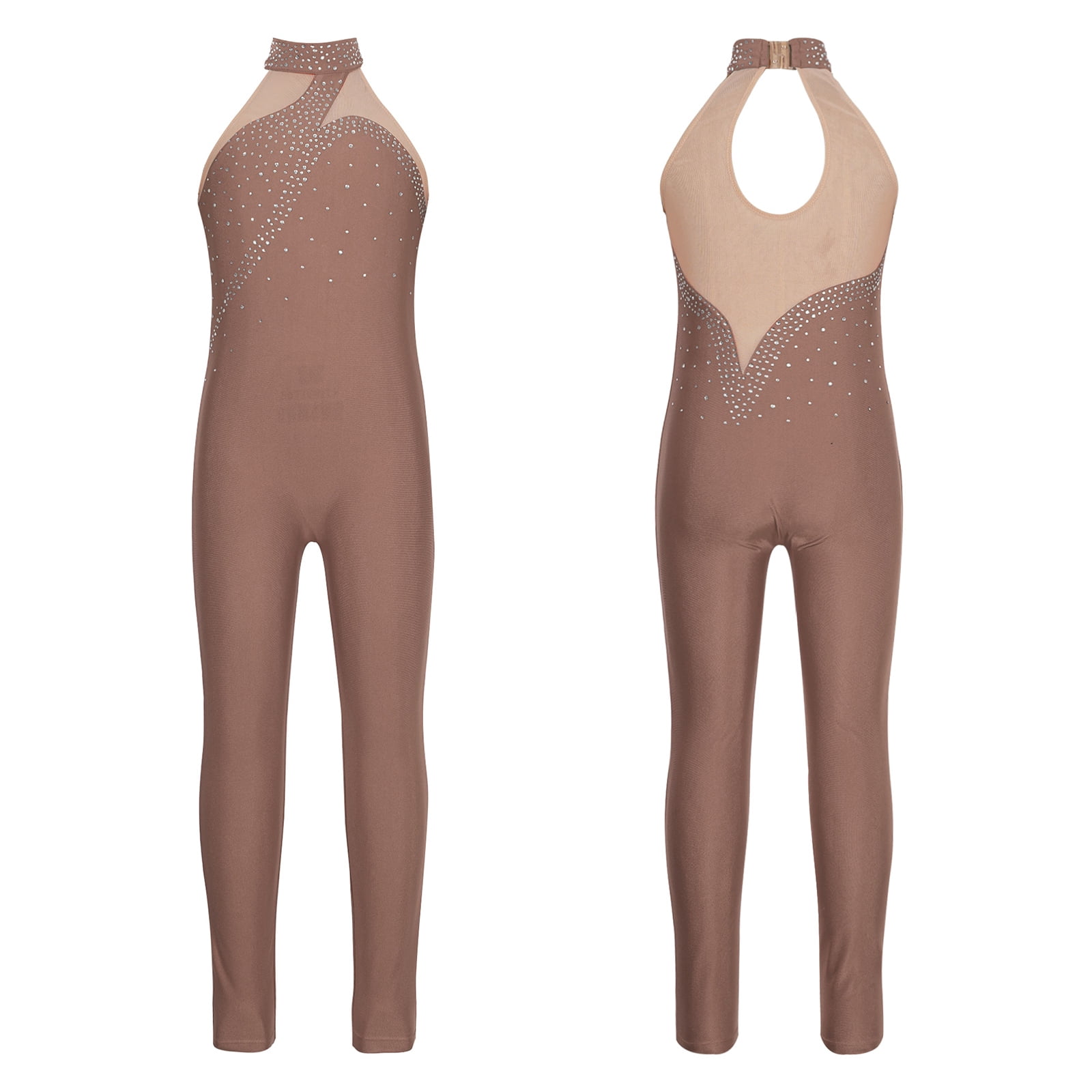 iiniim Girls Rhinestone Mesh Splice Tank Unitard Full Body One Piece ...