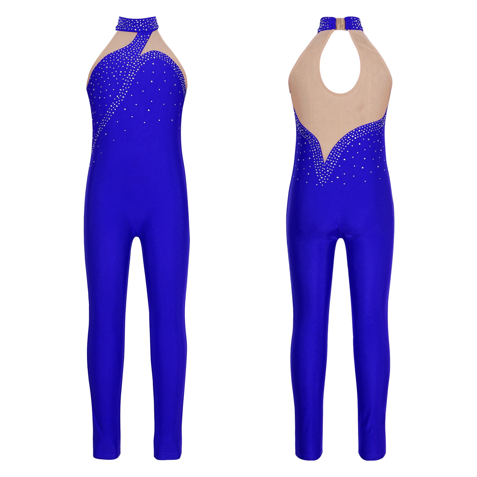 iiniim Girls Rhinestone Mesh Splice Tank Unitard Full Body One Piece