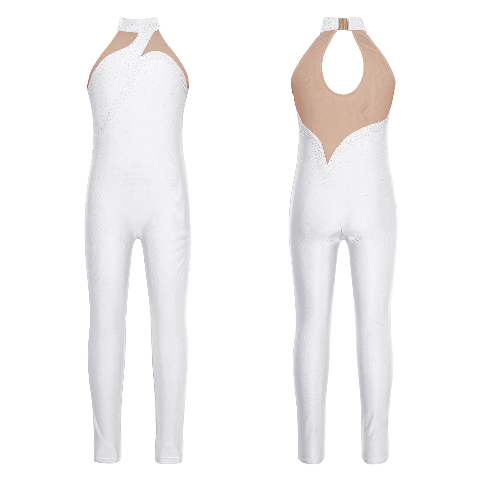 iiniim Girls Rhinestone Mesh Splice Tank Unitard Full Body One Piece