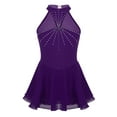 thumbnail image 1 of iiniim Girls Rhinestones Mock-Neck Figure Ice Skating Dress Gymnastic Ballet Dance Leotard Competition Costumes Purple 14, 1 of 7